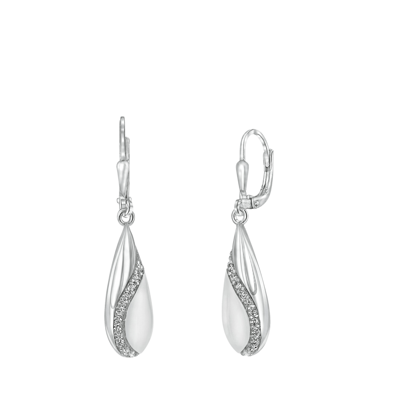 Ohrringe, 925 Silber, matt/glänzend, Zirkonia