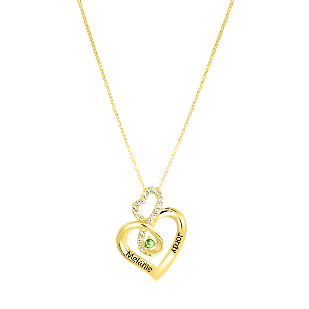 Zilveren ketting gold hart gravering geboortesteen