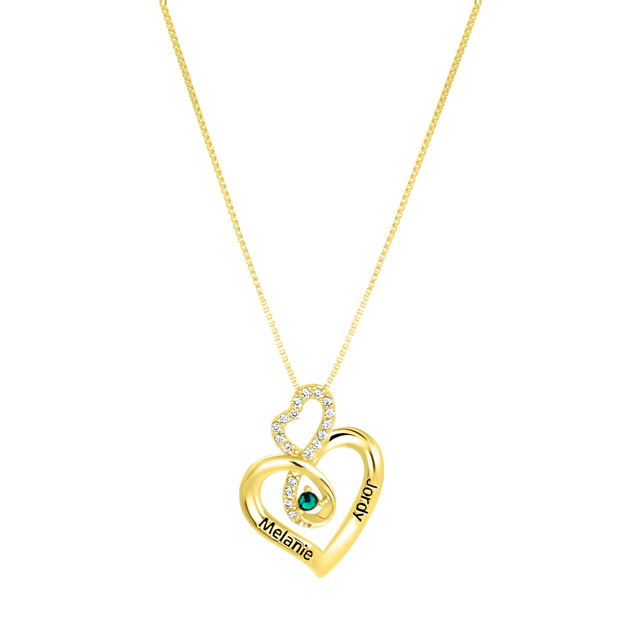 Zilveren ketting gold hart gravering geboortesteen