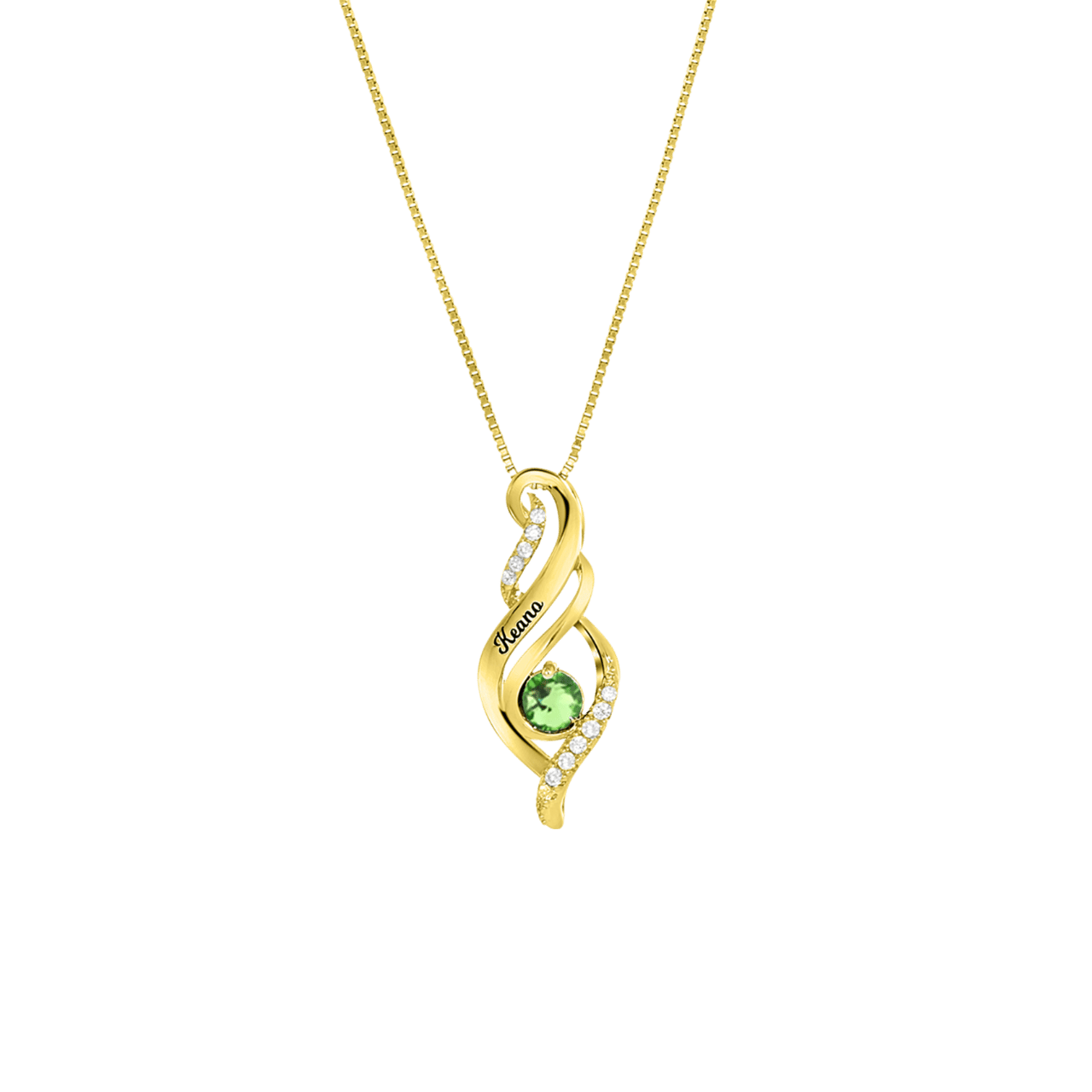 Zilveren ketting gold gravering geboortesteen