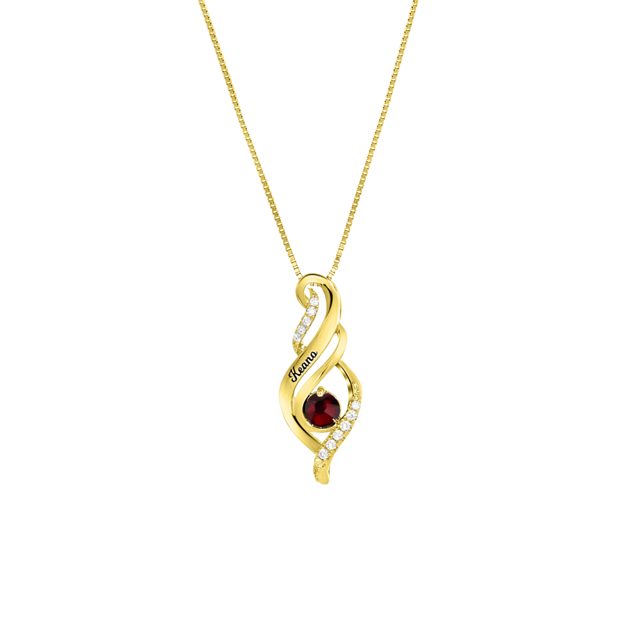 Zilveren ketting gold gravering geboortesteen
