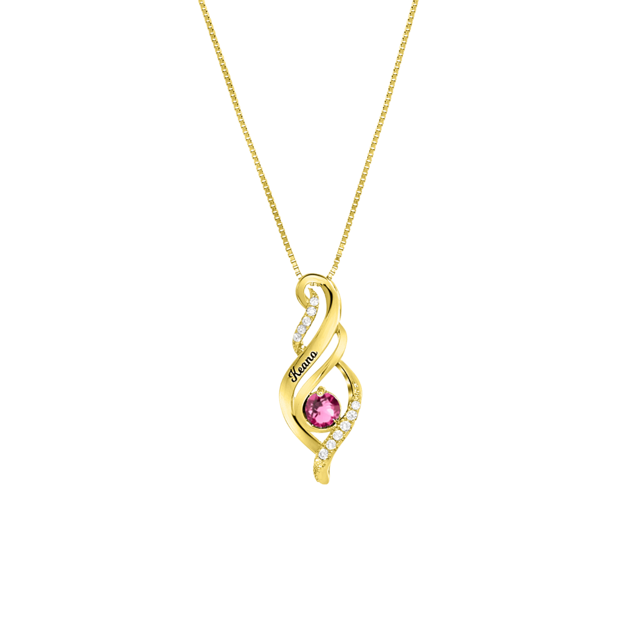 Zilveren ketting gold gravering geboortesteen