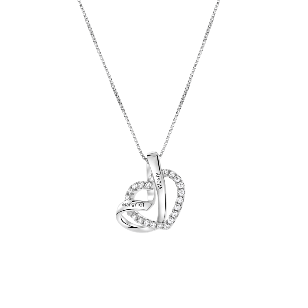 Kette, 925 Silber, Herz, Gravur, Zirkonia