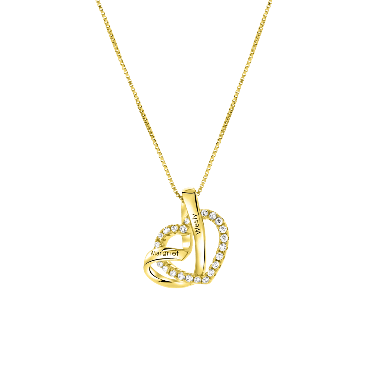 Zilveren goldplated naamketting hart met zirkonia voor dames