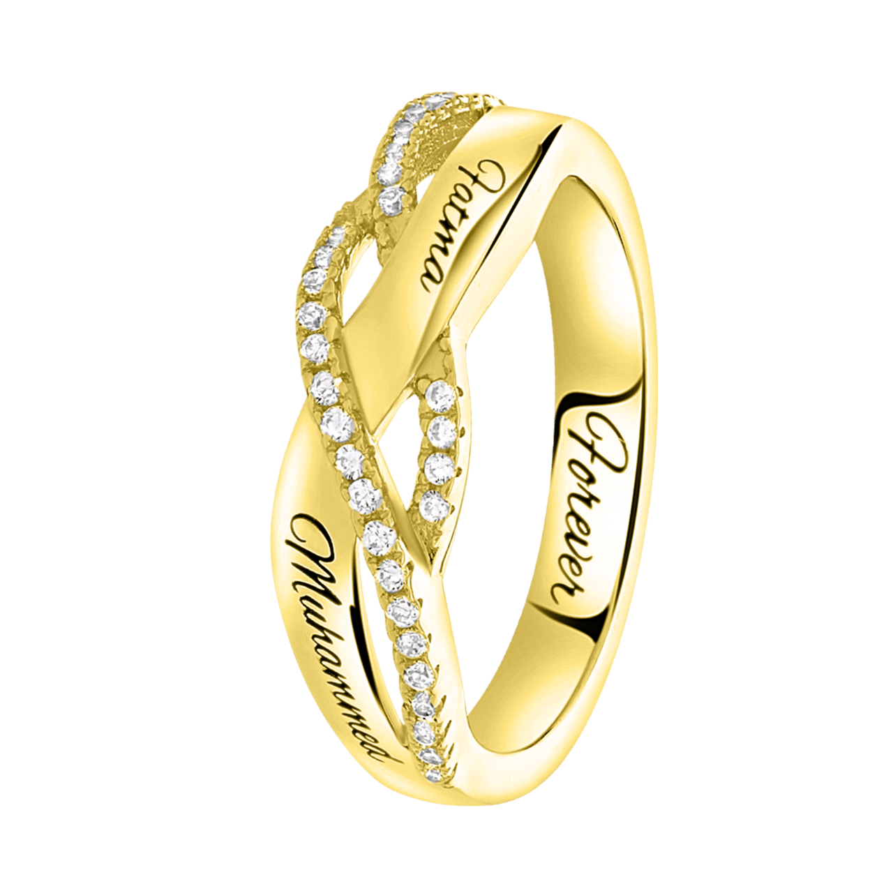 Ring, 925 Silber, vergoldet, Gravur, Zirkonia