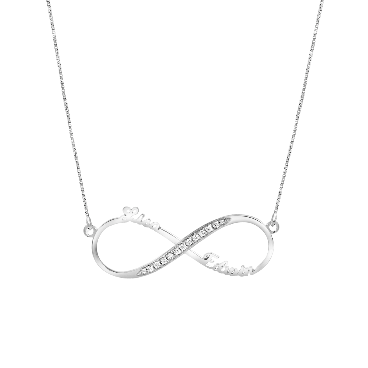 Zilveren naamketting infinity zirkonia voor dames