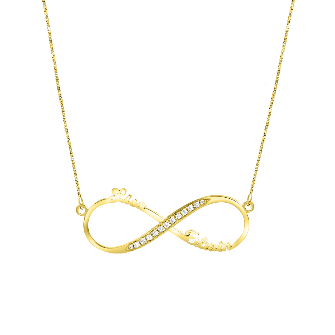 Namenskette, 925 Silber, vergoldet, Infinity, Zirkonia