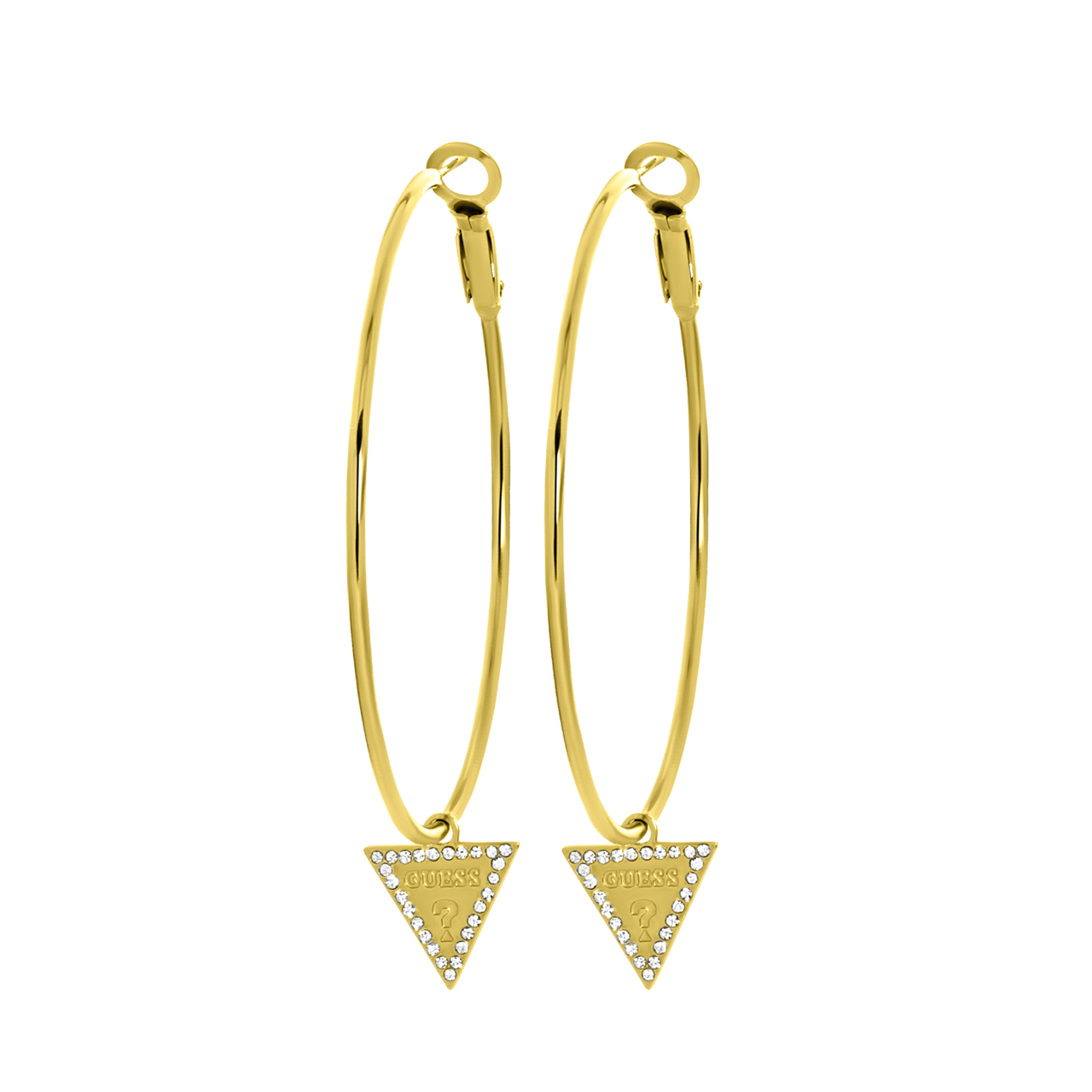 Guess stainless steel goldplated oorringen met hanger triangle met kristal voor dames