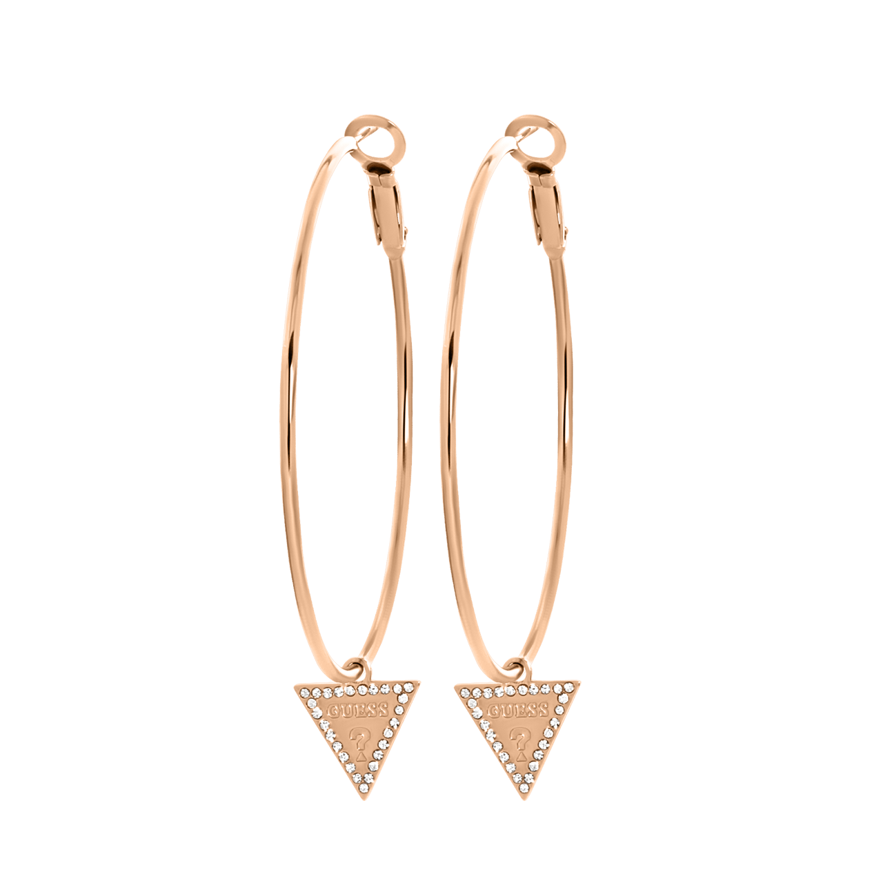 Guess stainless steel roseplated oorbellen triangle 50mm