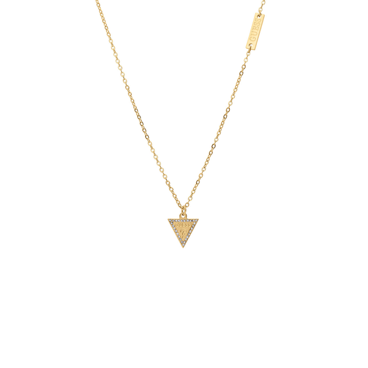 Guess stainless steel goldplated ketting met hanger triangle met kristal voor dames