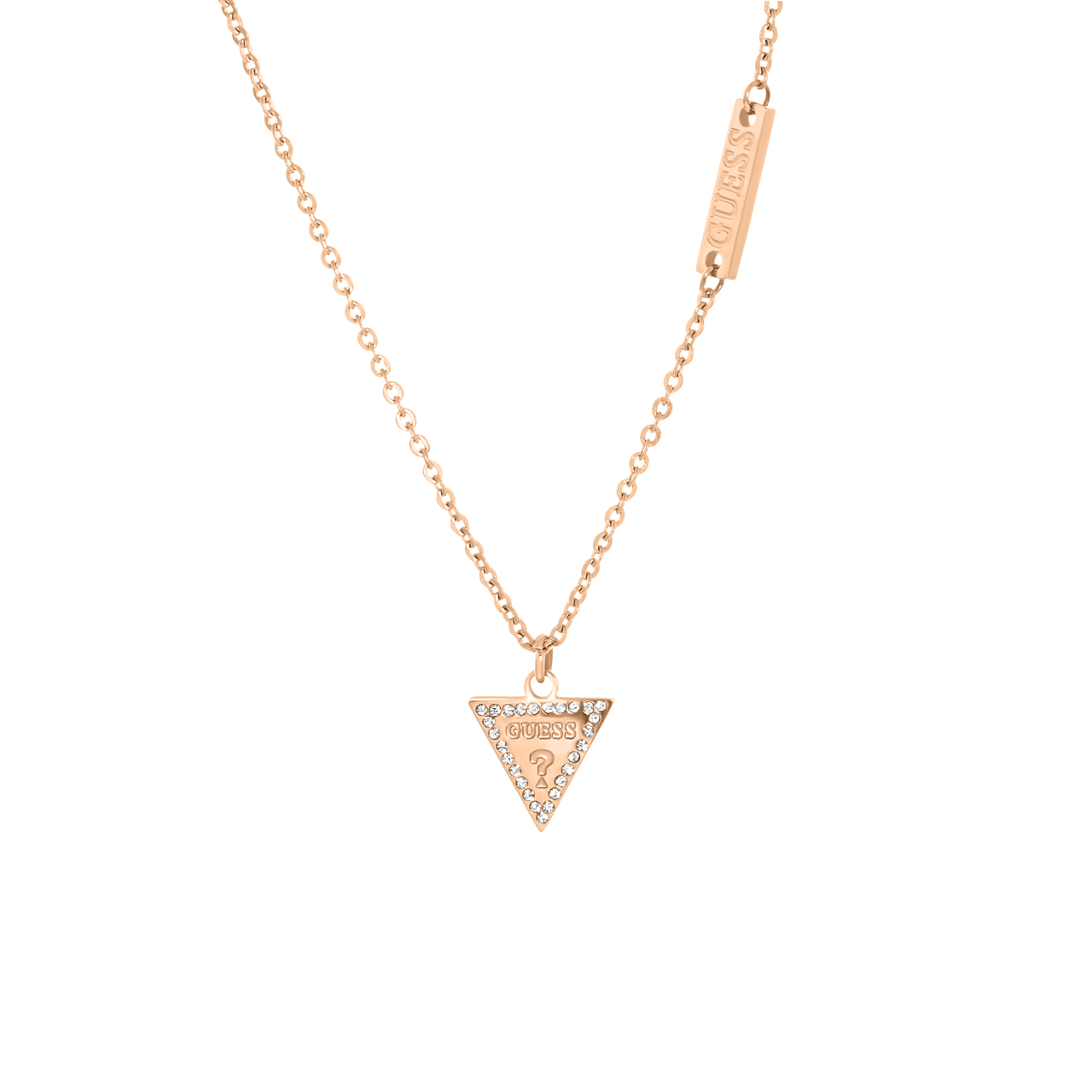 Guess stainless steel roséplated ketting met hanger triangle met kristal voor dames