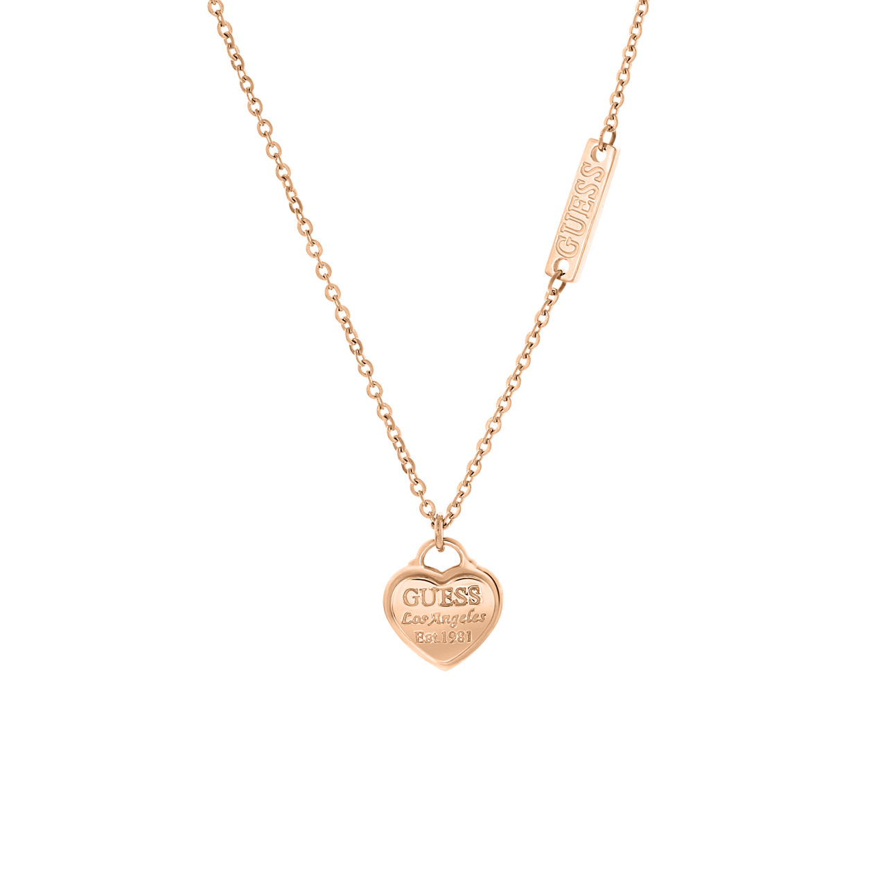Edelstahlkette von Guess, rotvergoldet, Anhänger, Herz, Logo