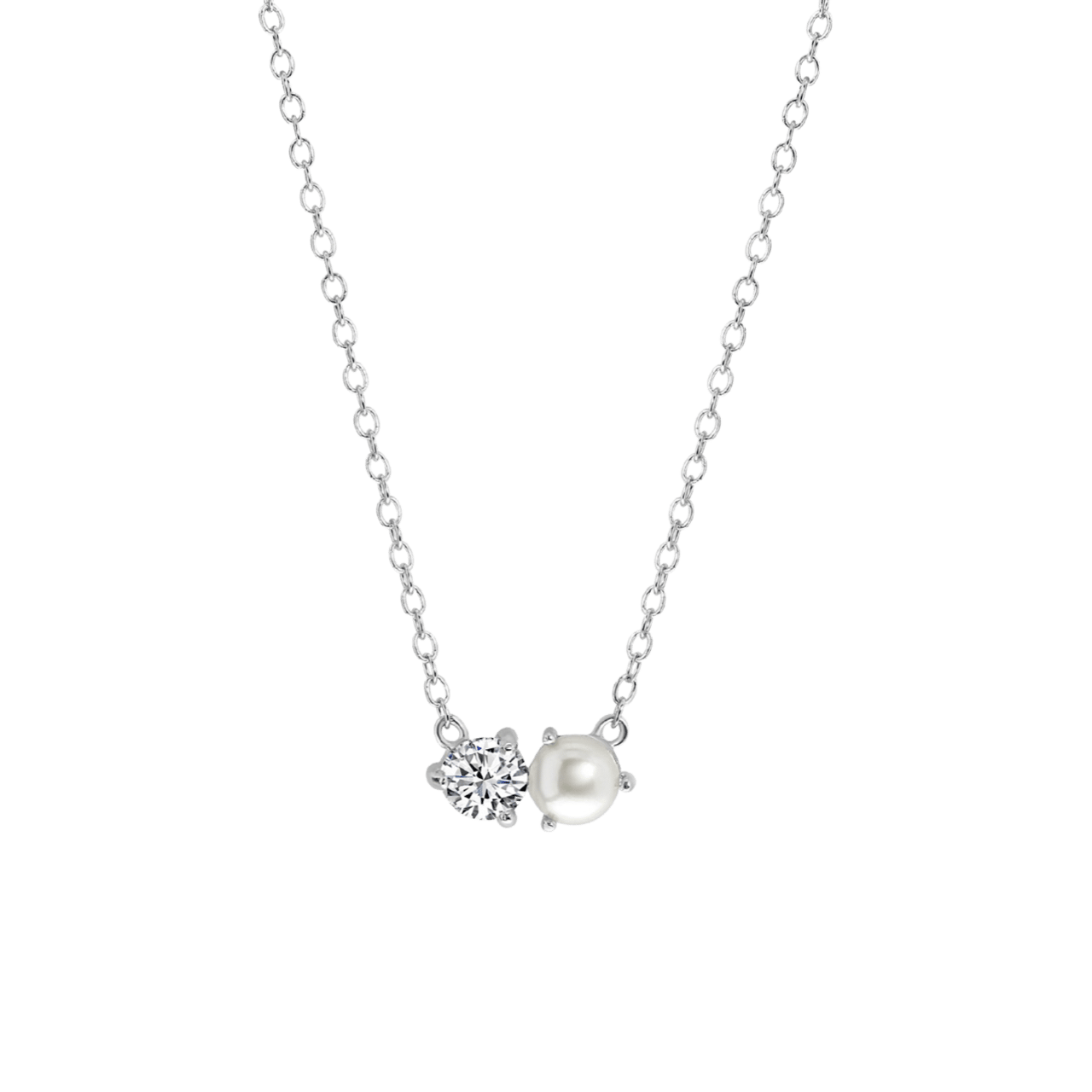Zilveren ketting met zoetwaterparel en zirkonia