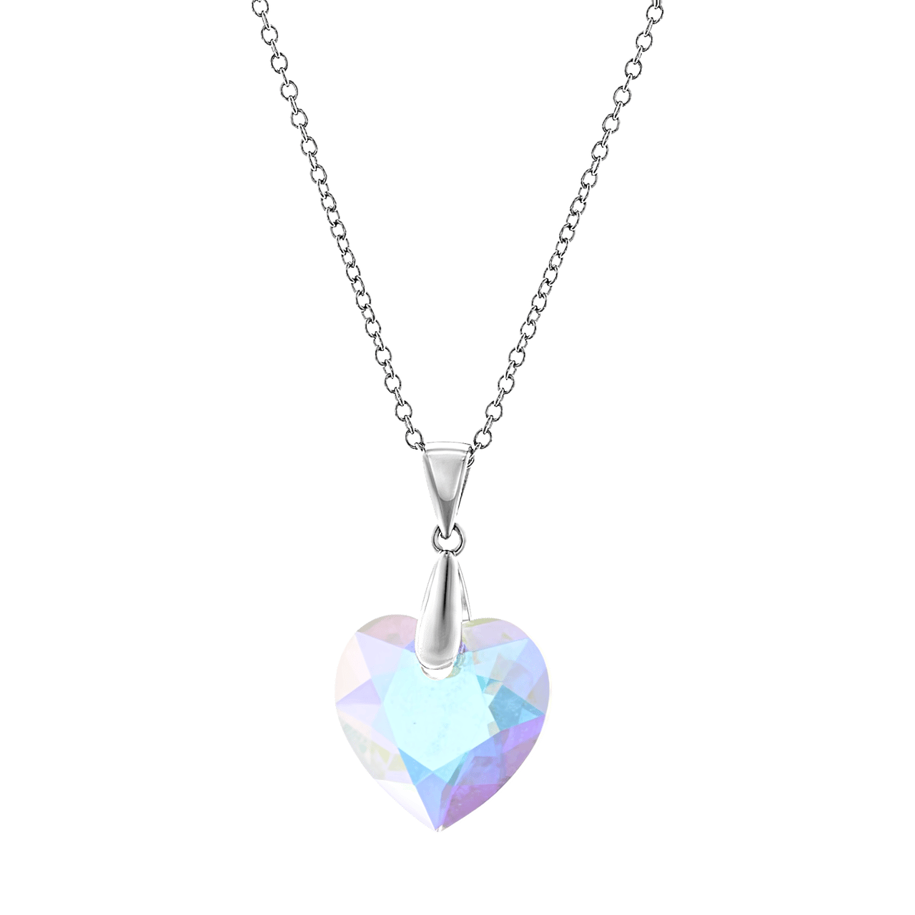 Zilveren ketting met hanger hart met Swarovski kristal AB voor dames