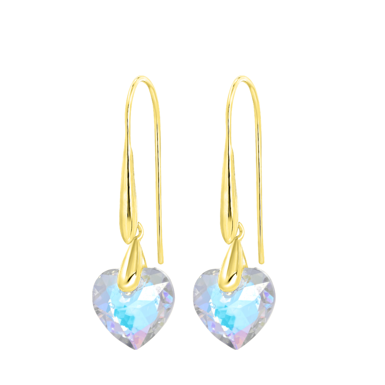 Zilveren goldplated oorringhangers hart met kristal voor dames