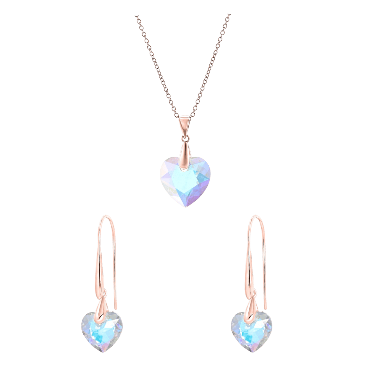 Zilveren roséplated sieradenset met rose kristal AB voor dames