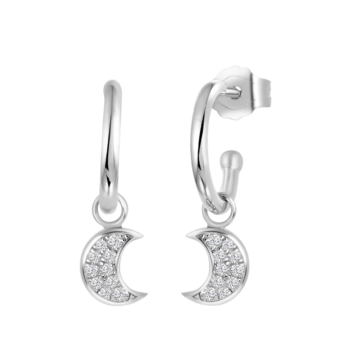 Ohrringe, 925 Silber, Mond, mit Zirkonia