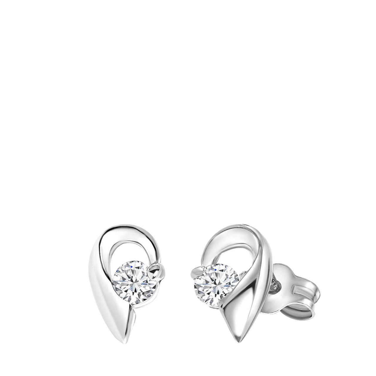 Ohrstecker, 925 Silber, halbes Herz mit Zirkonia