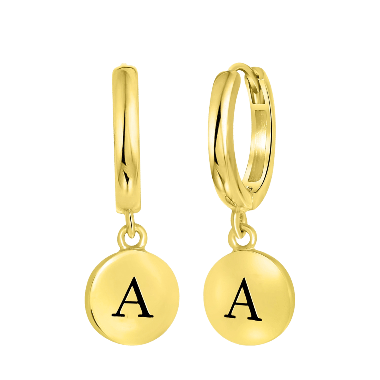 Zilveren goldplated oorringen met letterhanger voor dames