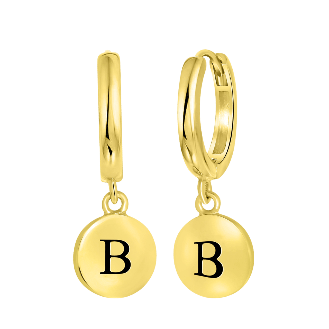 Zilveren goldplated oorringen met letterhanger voor dames