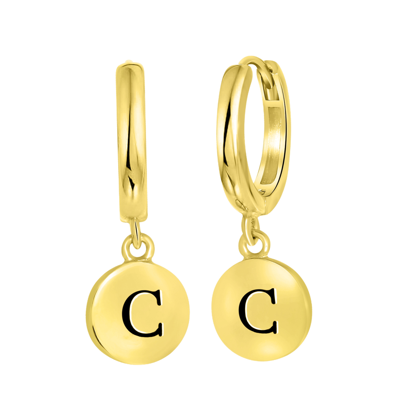 Zilveren goldplated oorringen met letterhanger voor dames