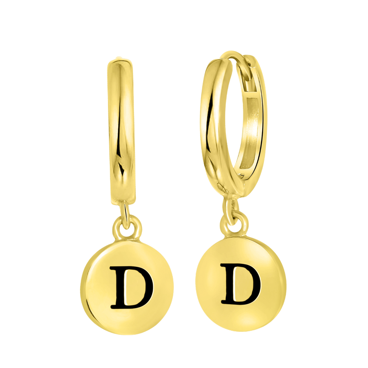 Zilveren goldplated oorringen met letterhanger voor dames