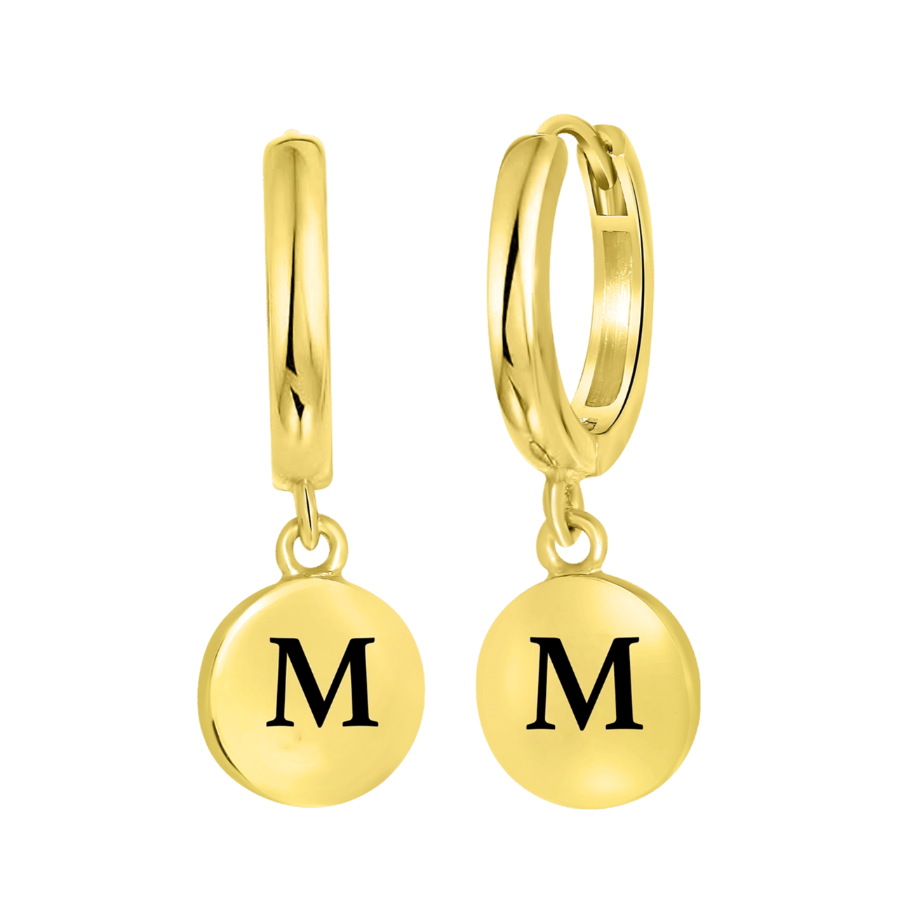 Zilveren goldplated oorringen met letterhanger voor dames