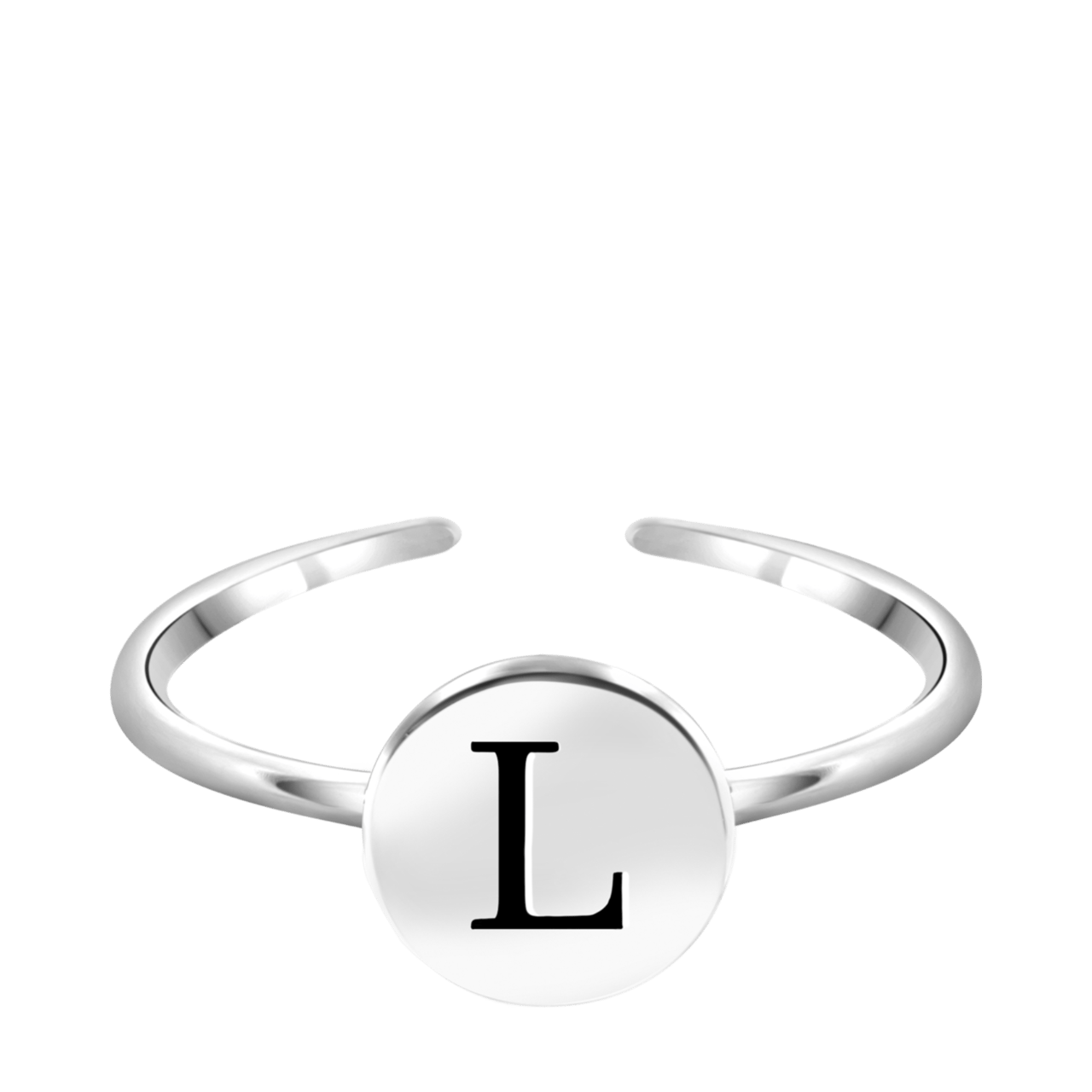 Zilveren ring alfabet verstelbaar rhodiumplated
