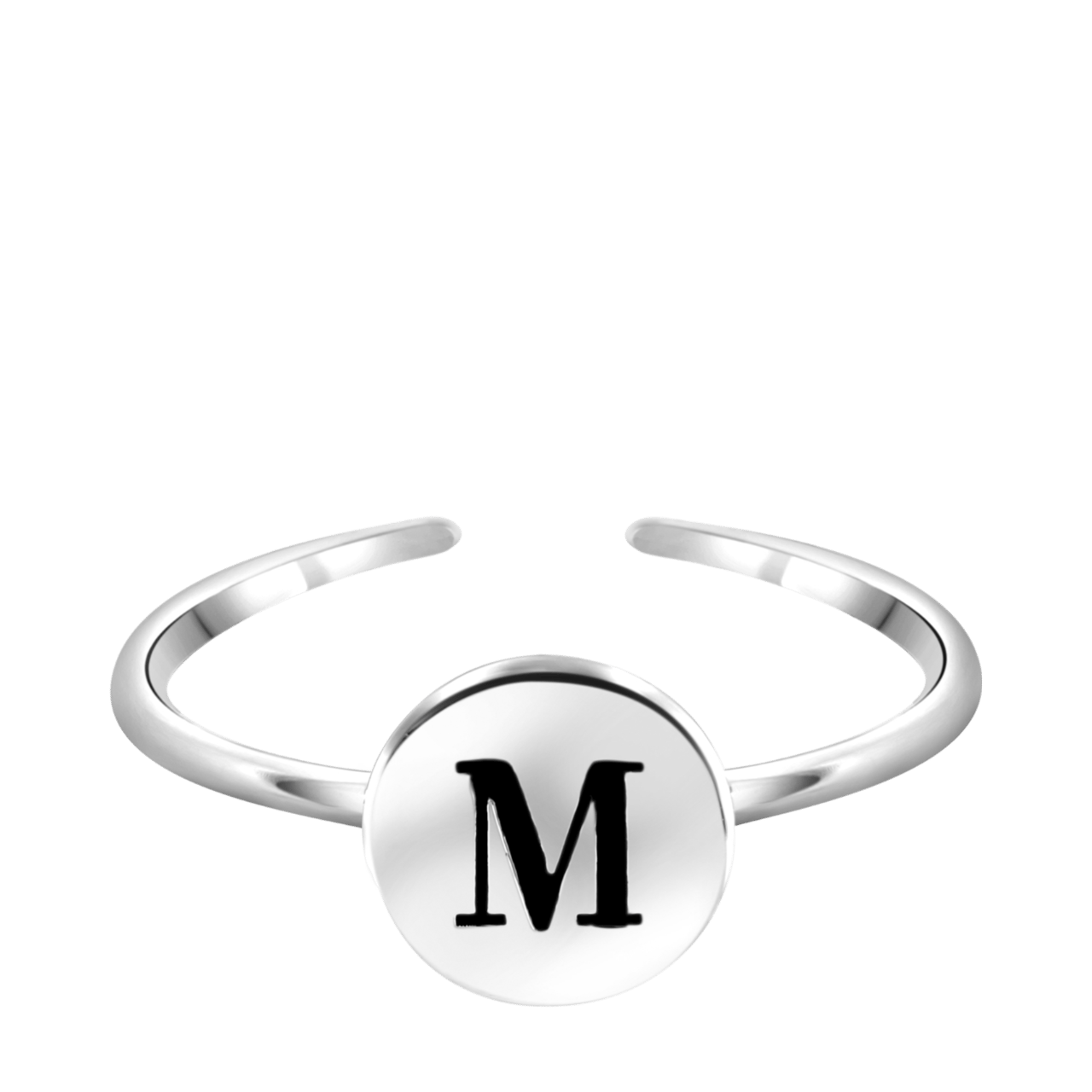 Zilveren ring alfabet verstelbaar rhodiumplated