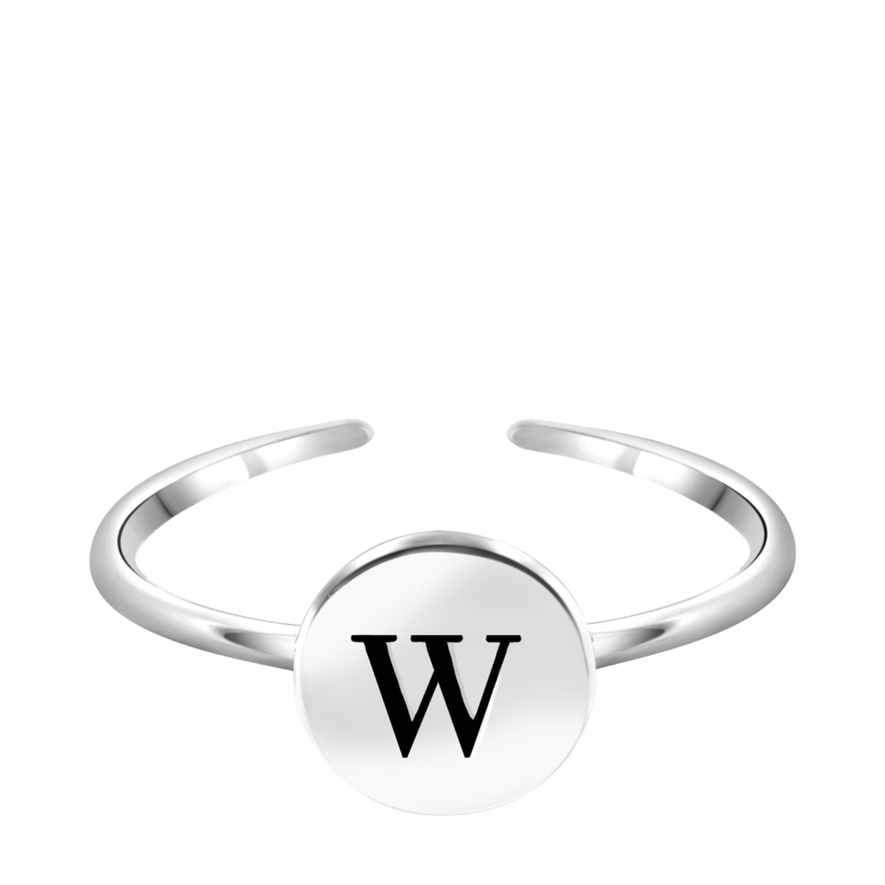 Zilveren ring alfabet verstelbaar rhodiumplated