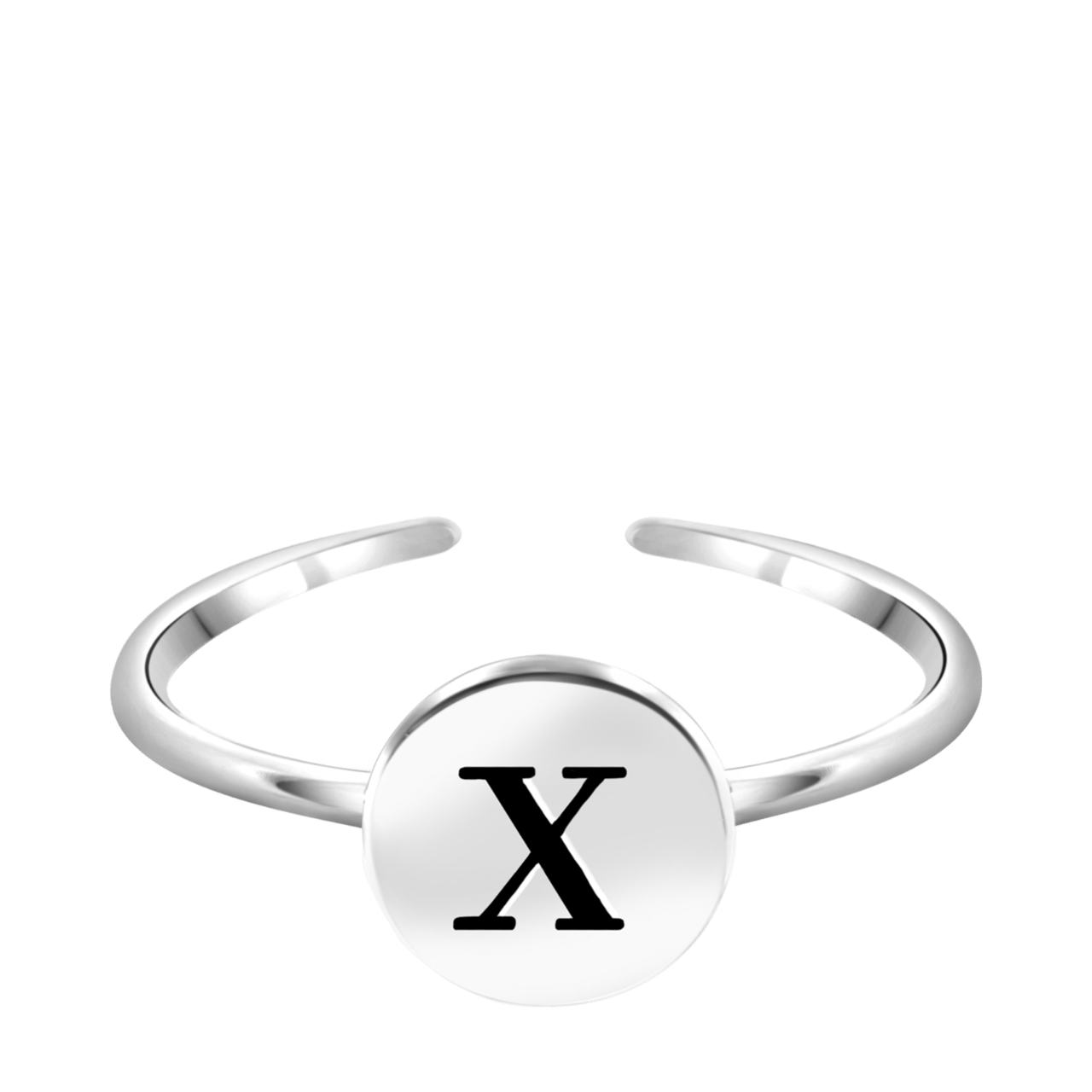 Zilveren ring alfabet verstelbaar rhodiumplated