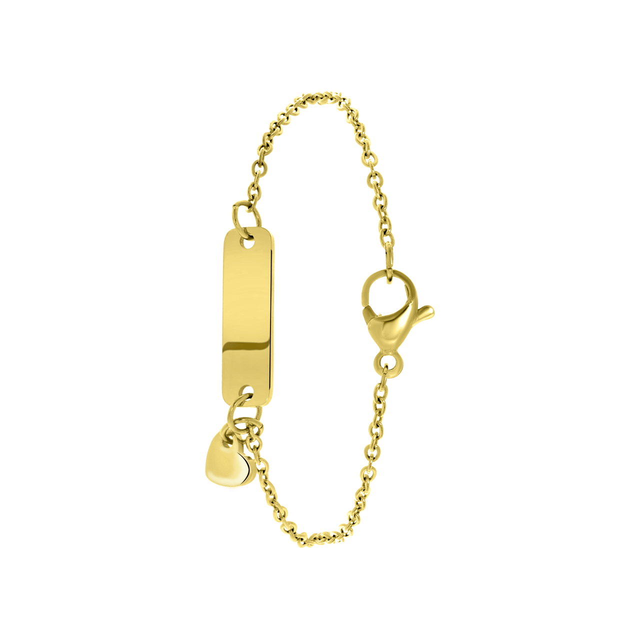 Stainless steel goldplated kinderplaatarmband hart