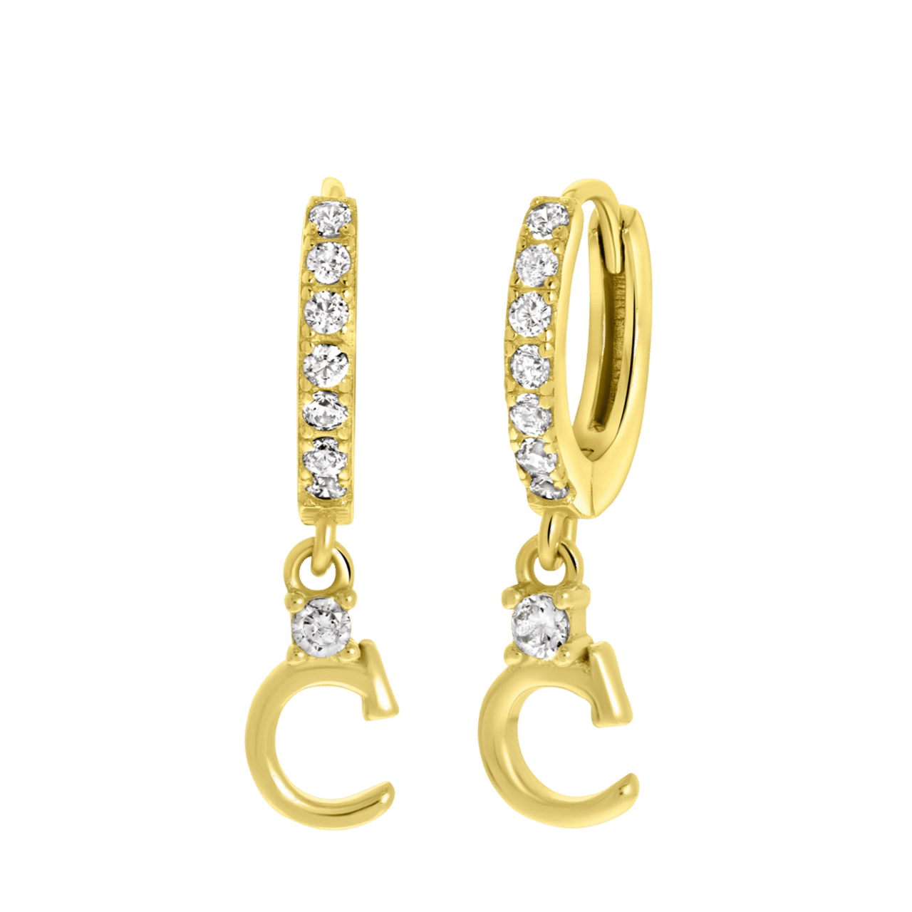 Zilveren oorbellen gold alfabet met zirkonia