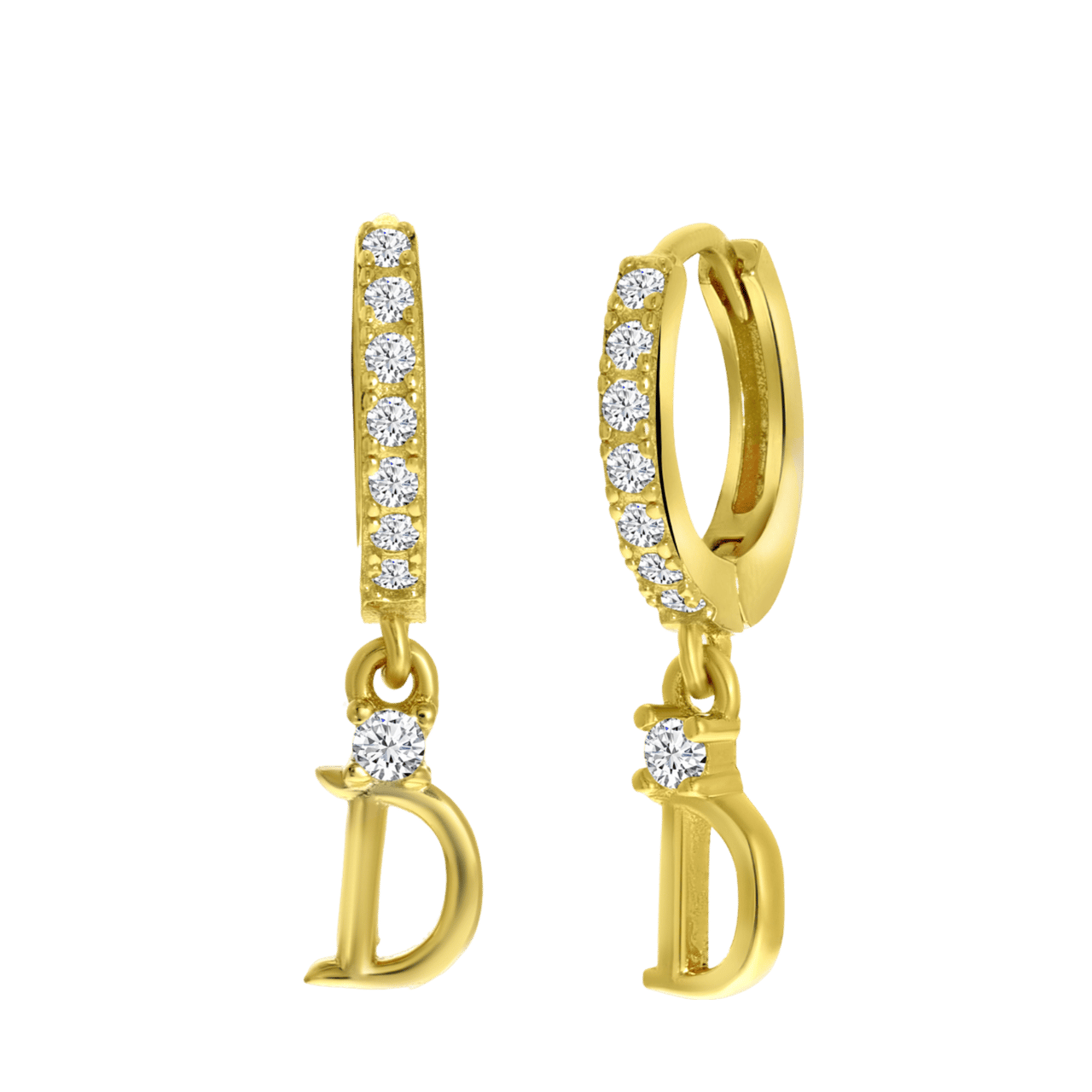 Zilveren oorbellen gold alfabet met zirkonia