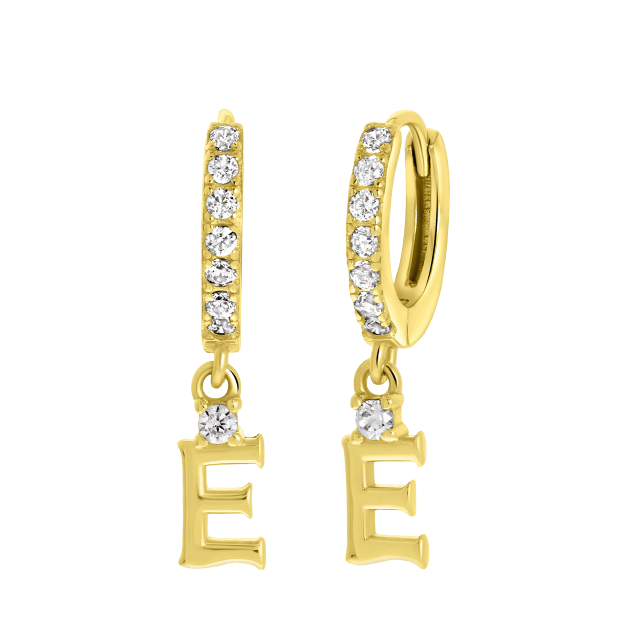 Zilveren goldplated oorringen met letterhanger met zirkonia voor dames