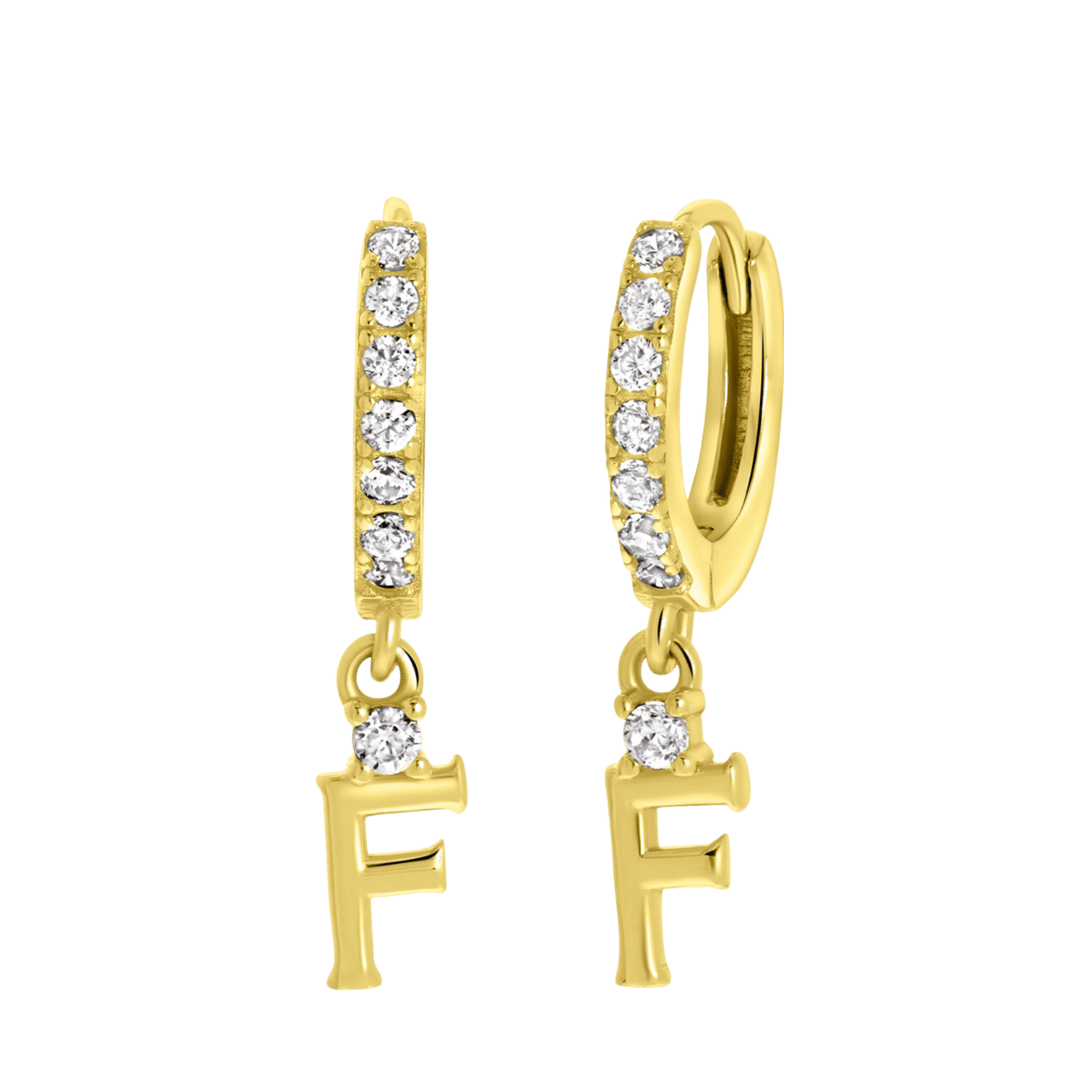 Zilveren oorbellen gold alfabet met zirkonia