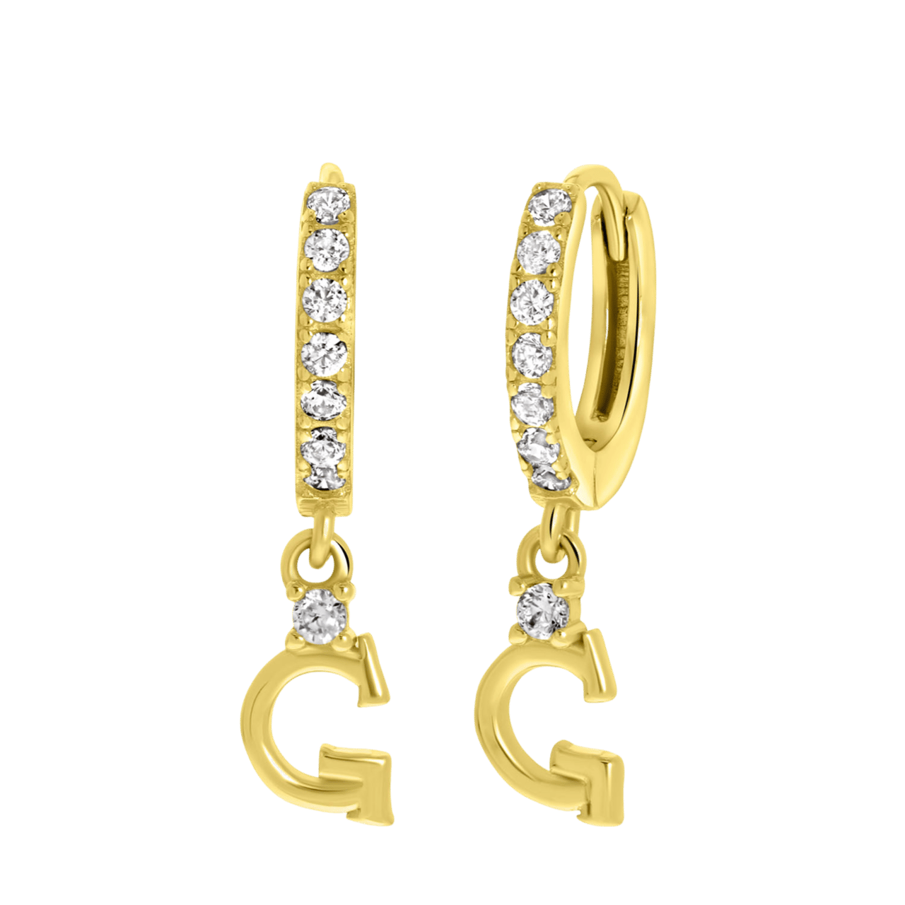 Zilveren oorbellen gold alfabet met zirkonia