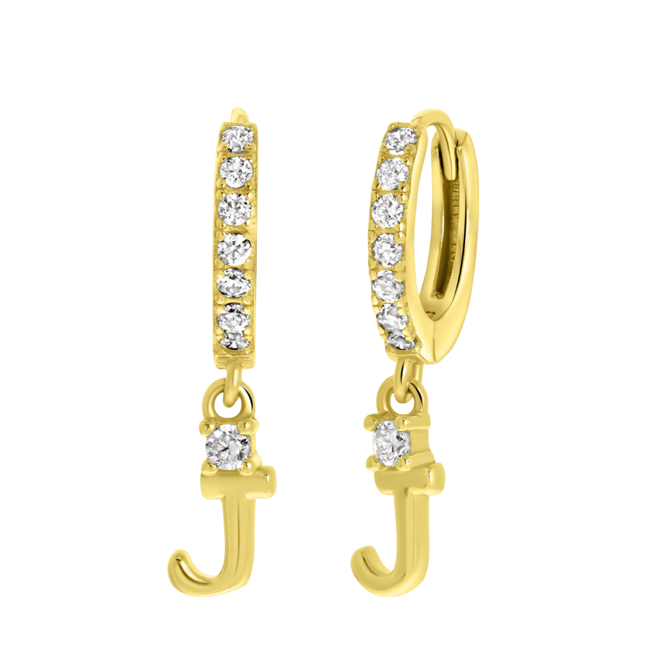 Zilveren oorbellen gold alfabet met zirkonia