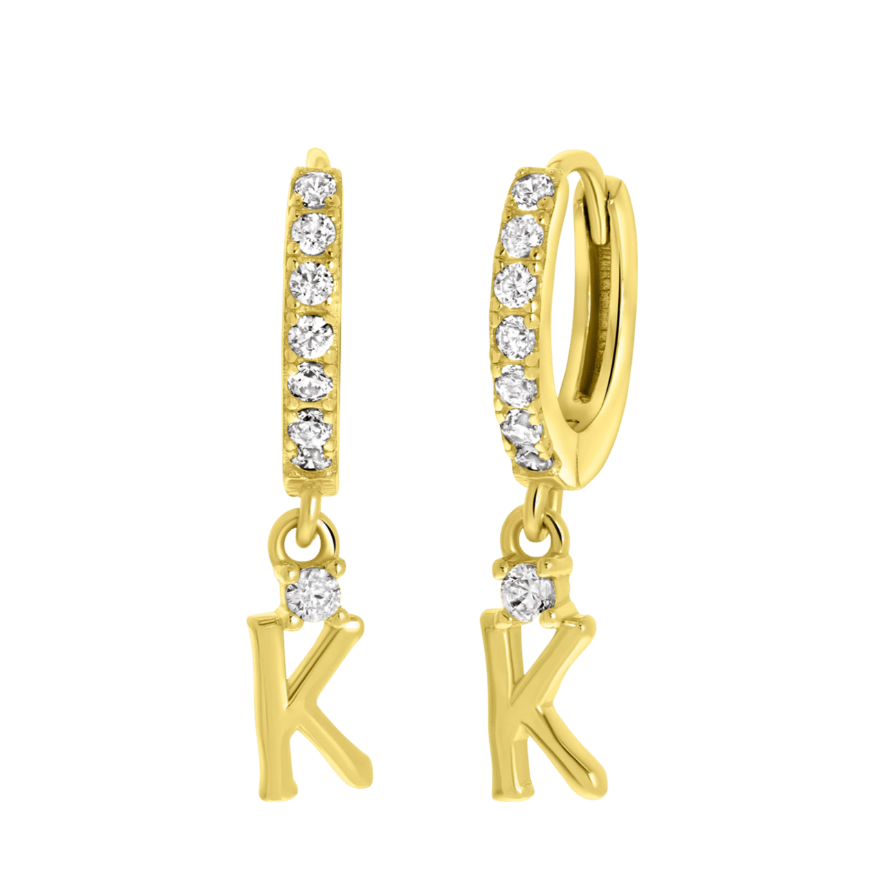 Zilveren oorbellen gold alfabet met zirkonia
