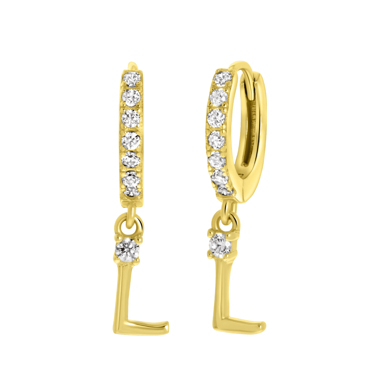 Zilveren goldplated oorringen met letterhanger met zirkonia voor dames