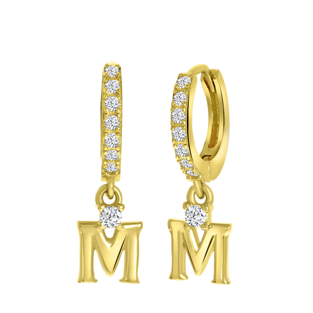 Zilveren goldplated oorringen met letterhanger met zirkonia voor dames