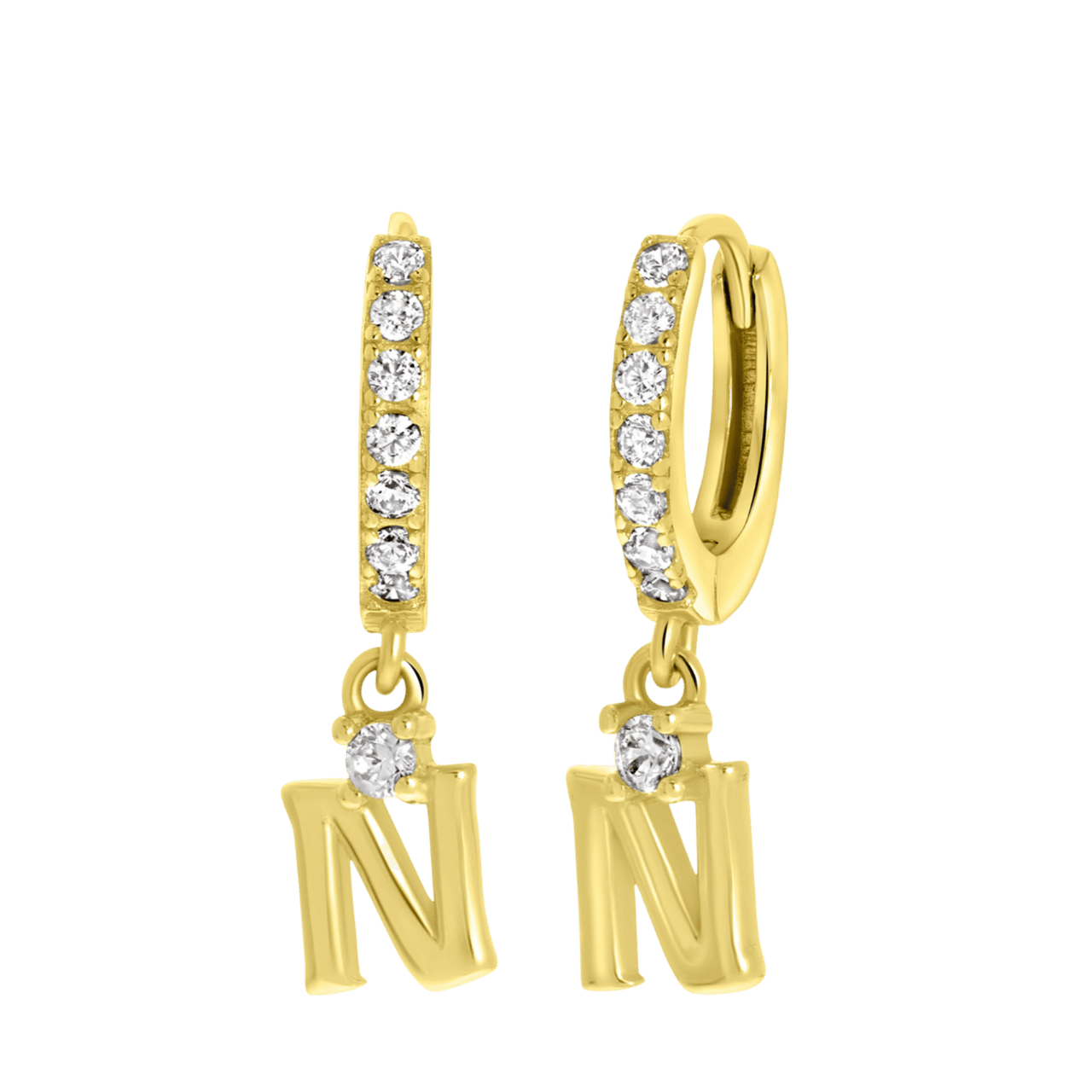 Zilveren goldplated oorringen met letterhanger met zirkonia voor dames