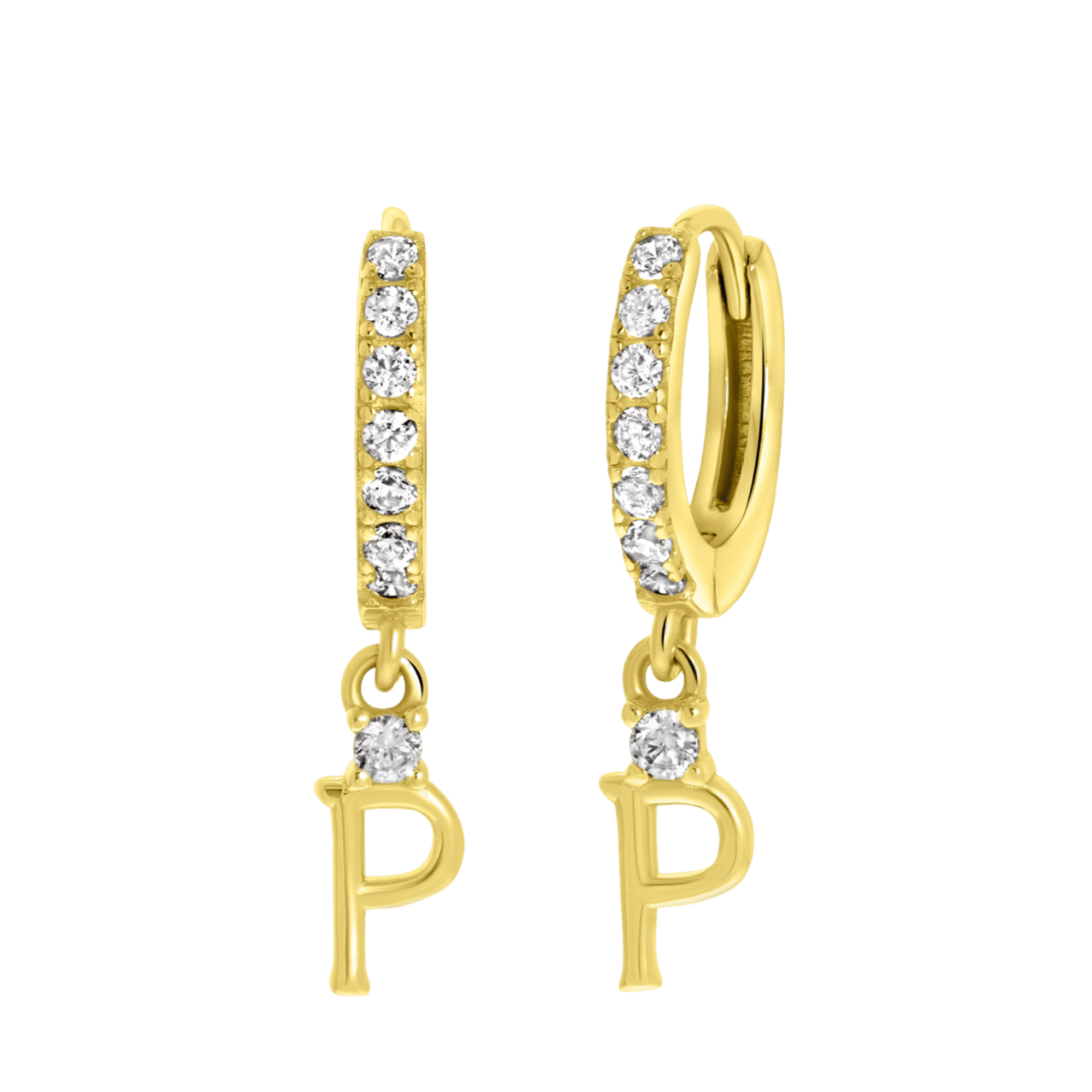 Zilveren goldplated oorringen met letterhanger met zirkonia voor dames