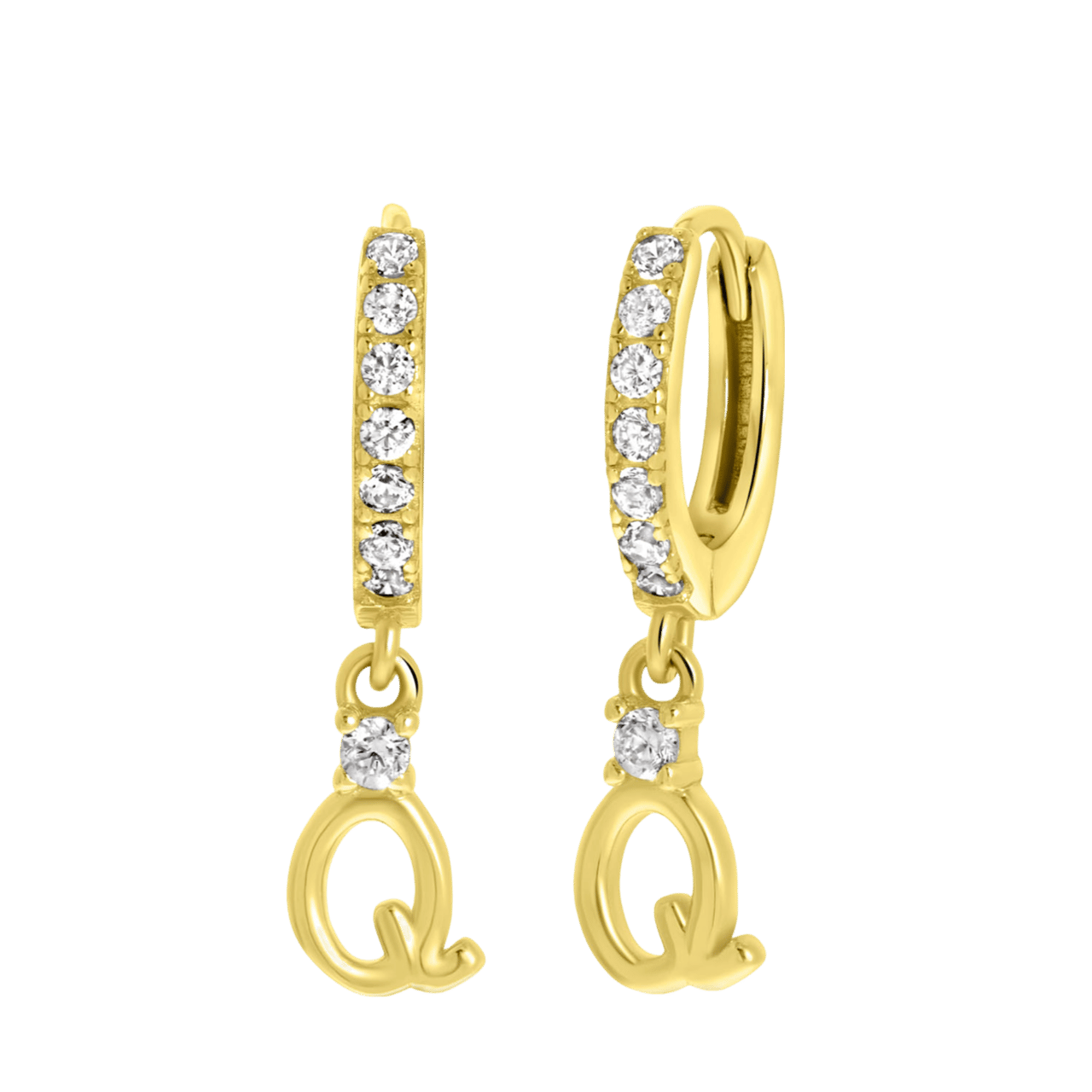 Zilveren oorbellen gold alfabet met zirkonia