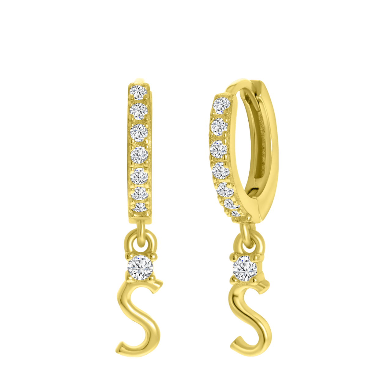 Zilveren oorbellen gold alfabet met zirkonia