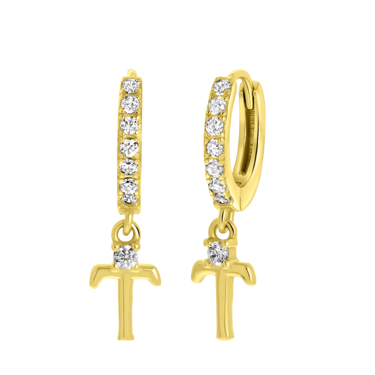 Zilveren oorbellen gold alfabet met zirkonia