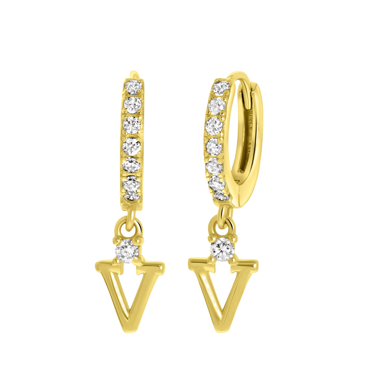 Zilveren oorbellen gold alfabet met zirkonia