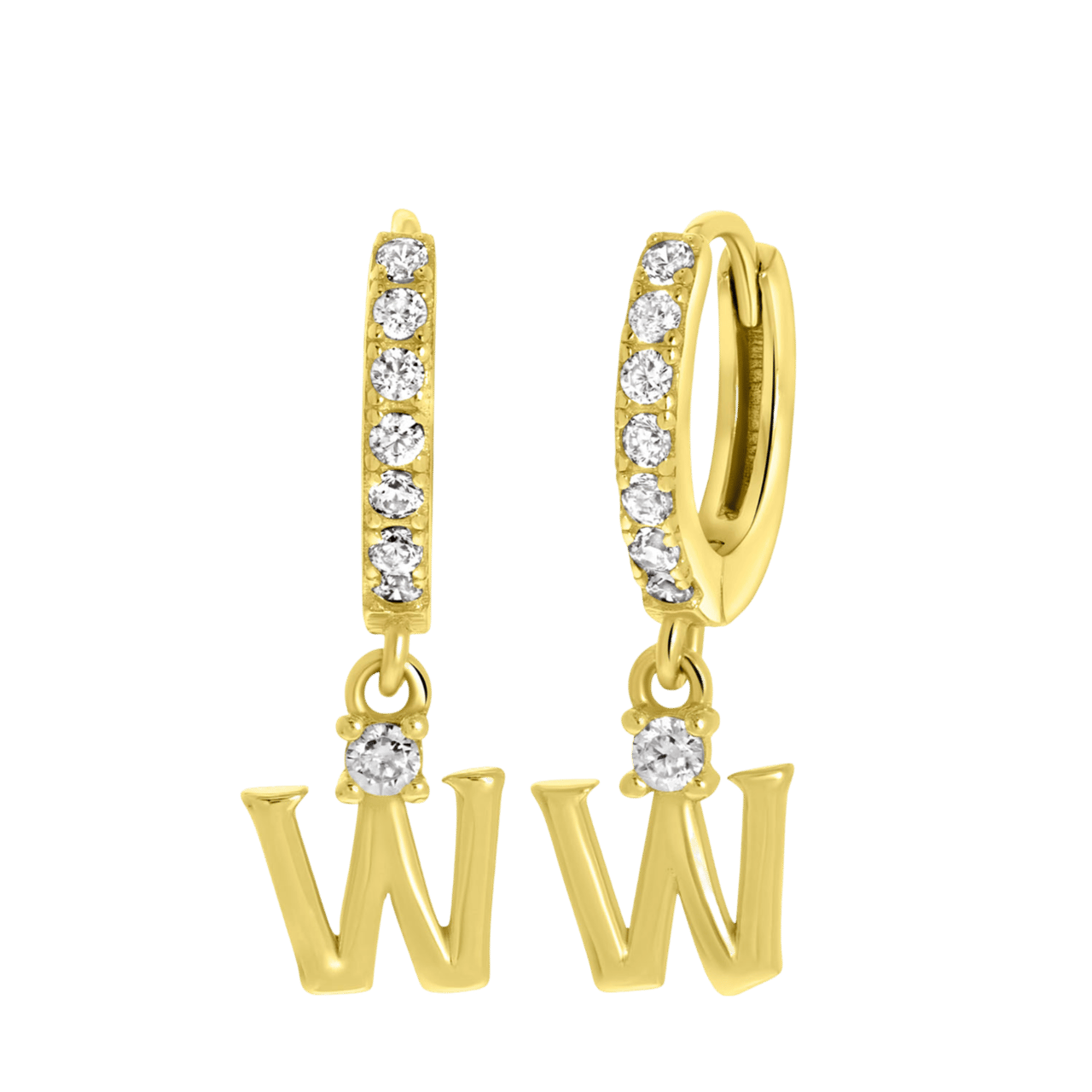 Zilveren oorbellen gold alfabet met zirkonia