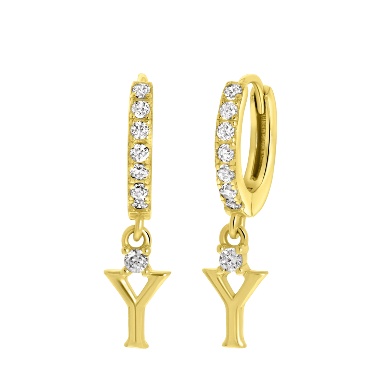 Zilveren goldplated oorringen met letterhanger met zirkonia voor dames