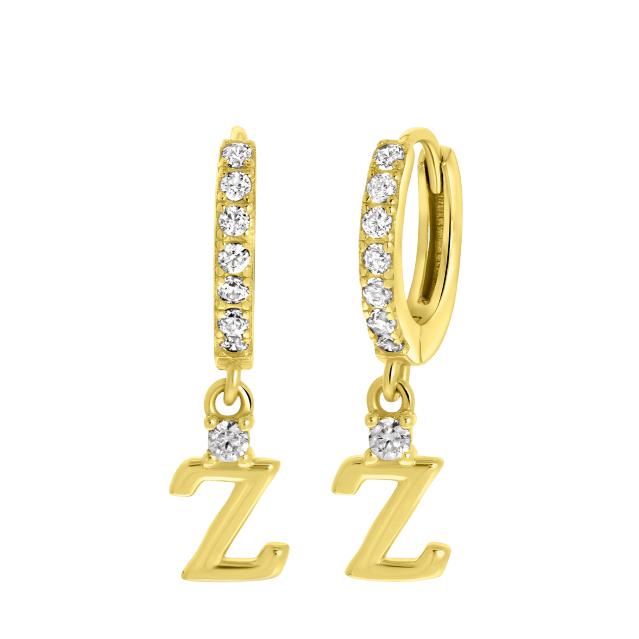 Zilveren oorbellen gold alfabet met zirkonia